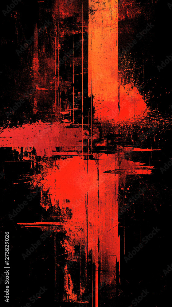 Aufkleber abstract digital art featuring a blend of red and black, with strong brushstroke textures creating d