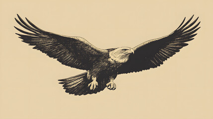 Obraz premium Eagle soaring with wings spread wide against a neutral background