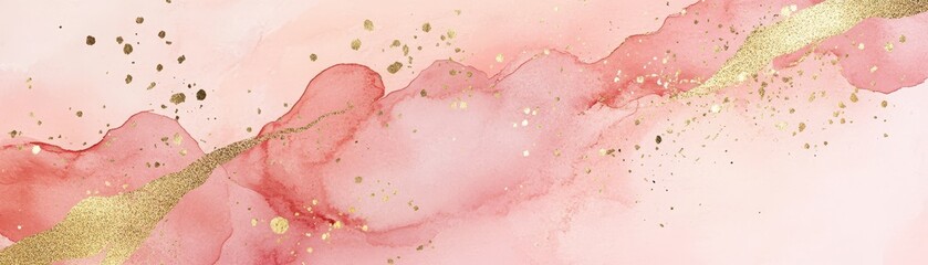 Romantic blush pink watercolor with gold foil accents, soft and artistic luxury