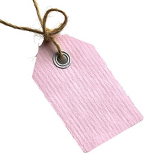 Pink paper tag with string for labeling isolated on transparent background