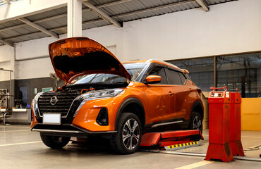car repair station with soft-focus and over light in the background