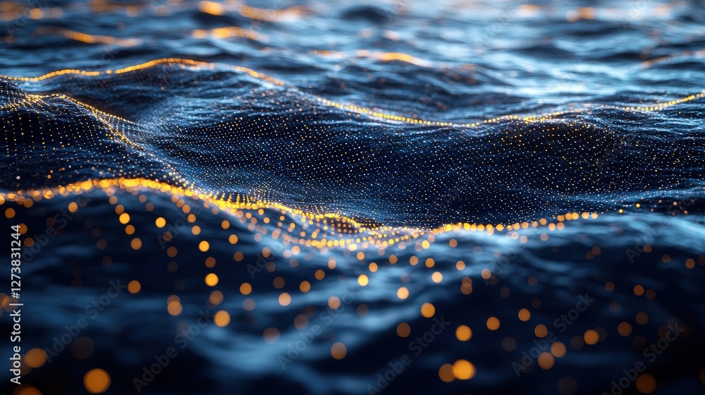 Poster magnificent closeup view of a wave with numerous dots creating a magical seascape effect