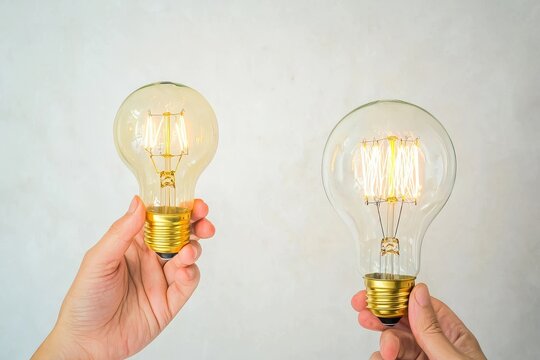 An Asian man is shown implementing the power saving concept by swapping compact-fluorescent bulbs for an LED light bulb