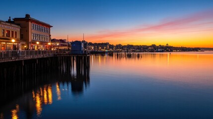 Spectacular Sunset over Waterfront Cityscape