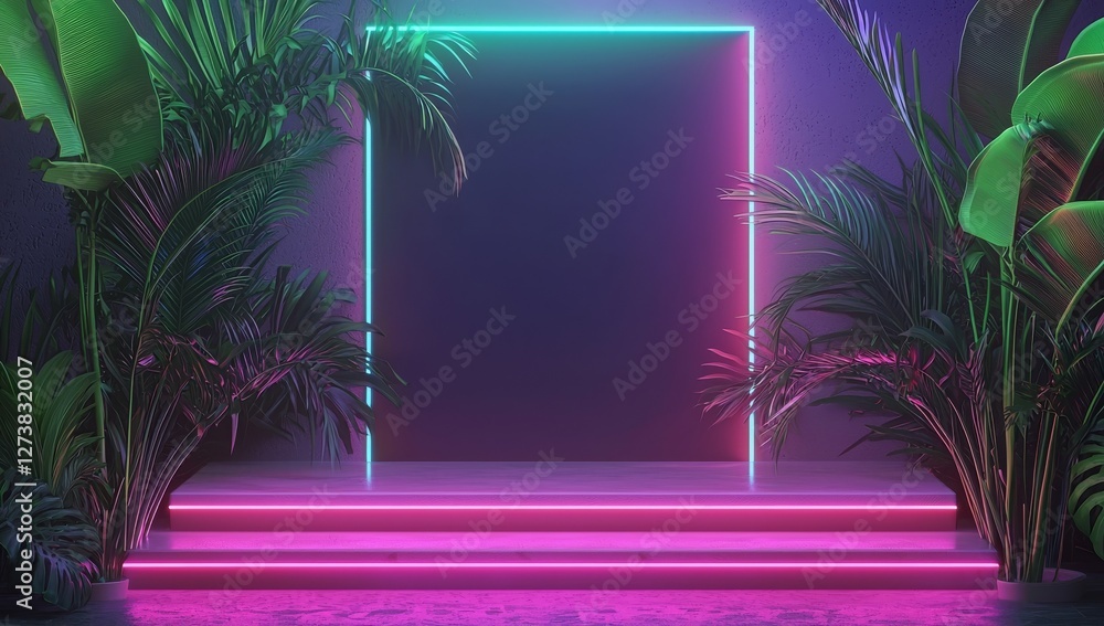 Poster the image features a geometric shape in neon, positioned against a dark tunnel and accentuated by a 