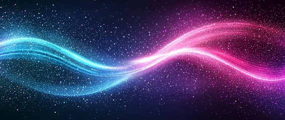 Obraz premium The substrate of this cosmic abstract background boasts an array of abstract blue shades, interspersed with neon rays, flashes of light, faces, and lines