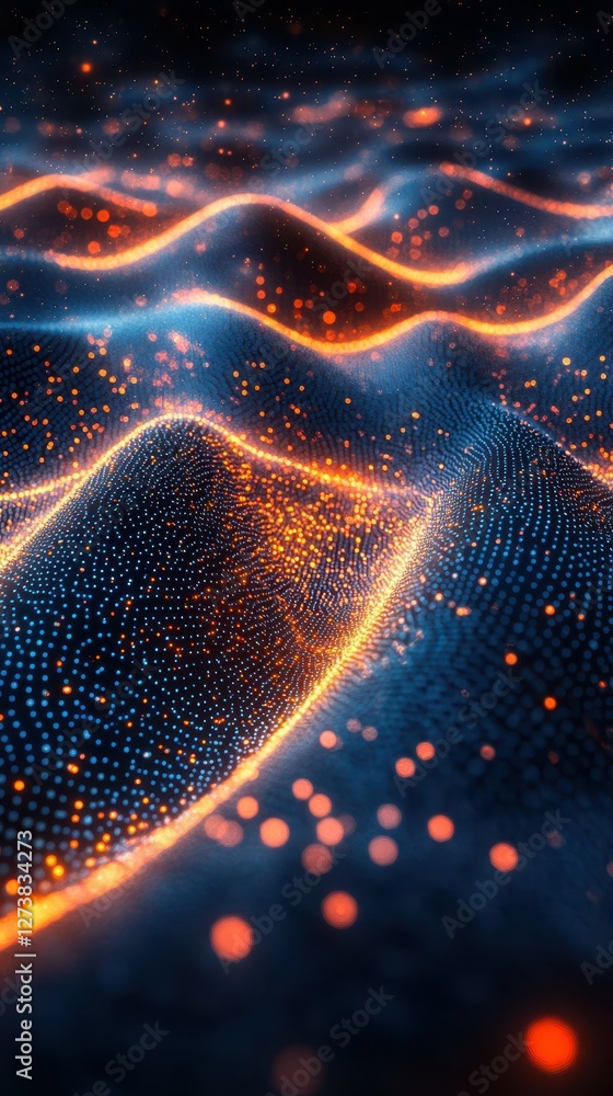 Aufkleber dynamic waves of glowing particles create an abstract visual in a dark space setting