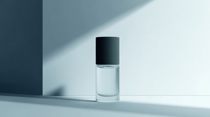 Minimalist Glass Bottle with Black Cap in Soft Light