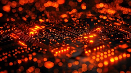 Fototapeta premium Hightech circuit board featuring numerous lights illuminating the complex design