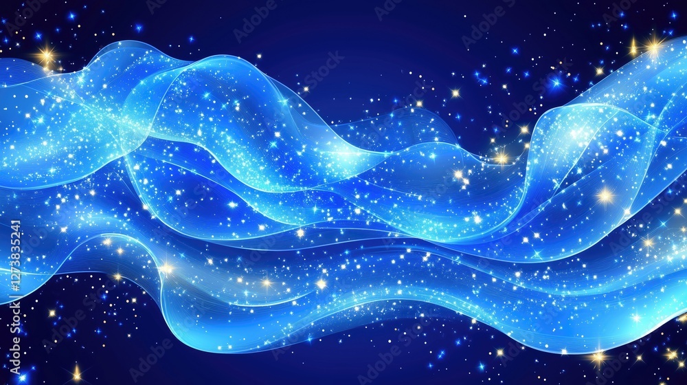 Aufkleber ethereal blue abstract background with flowing waves and sparkling stars, creating a sense of magic 