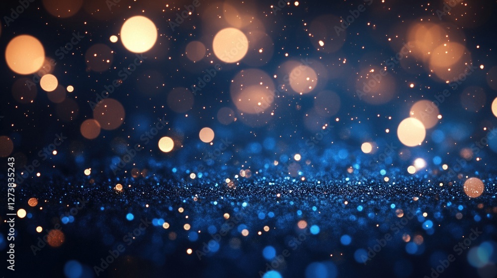 Poster enchanting blue abstract background with shimmering lights and bokeh effects, creating a sense of wo