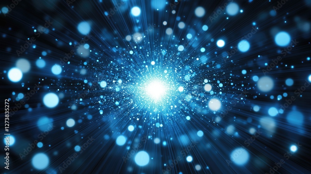 Aufkleber vibrant blue abstract background with glowing particles and light rays, creating a sense of depth an