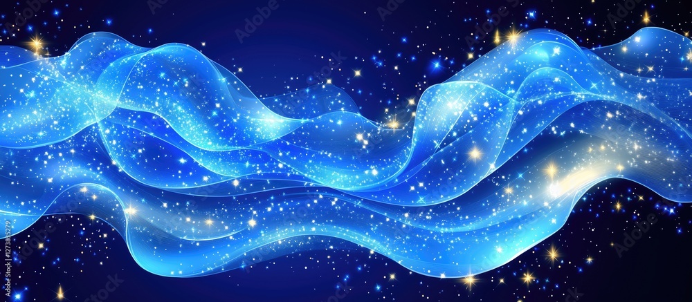 Aufkleber ethereal blue abstract background with flowing waves and sparkling stars, creating a sense of magic 