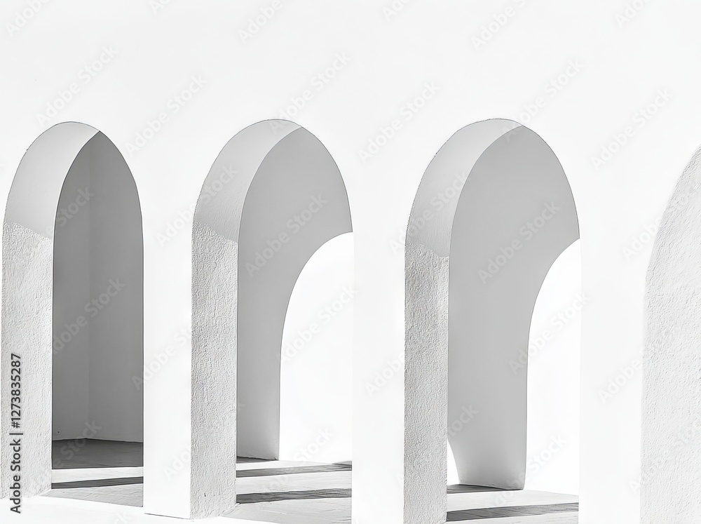 Poster a curved ceiling and spacious area are defined by cement wall texture and an abstract background in 