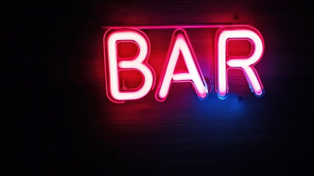 Bright red neon bar sign with blue underglow illuminating a dark background