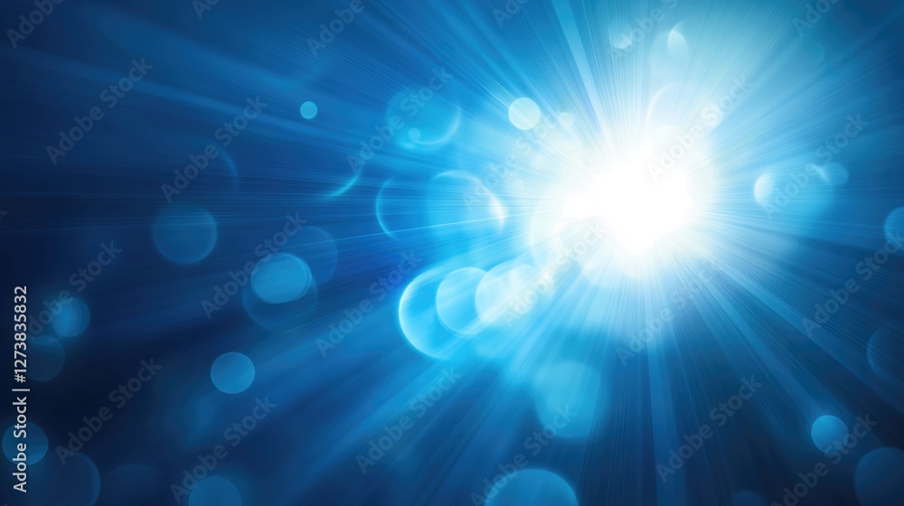 Poster vibrant blue abstract background with luminous light rays and soft bokeh effects, creating a sense o