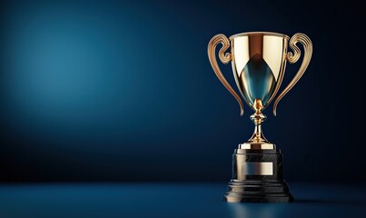 Gleaming golden trophy representing achievement on deep blue background