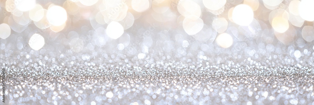 Poster the background features a de-focused array of abstract silver and white glitter lights