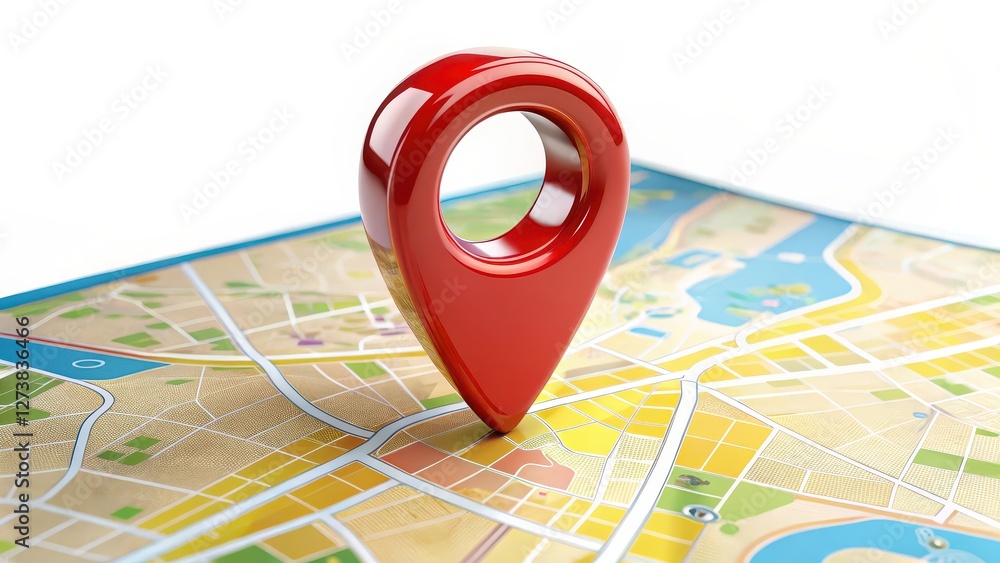 Fototapete Red Map Pointer on City Map