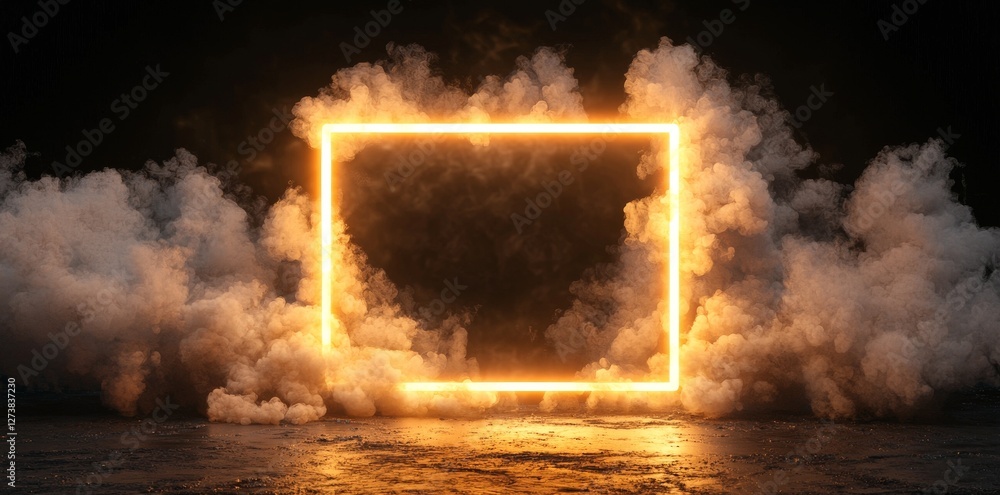 Poster the scene depicts an empty stage room with an abstract door, set against a black background and illu