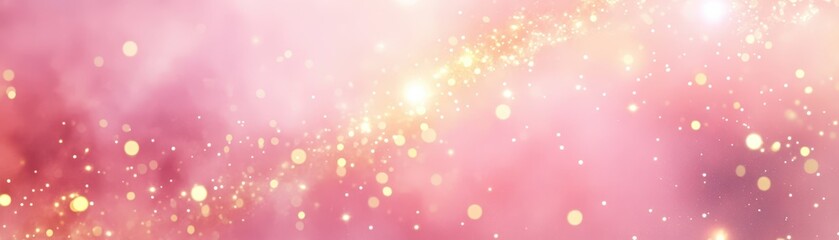 Soft pink galaxy with luminous golden stars, cosmic and elegant backdrop