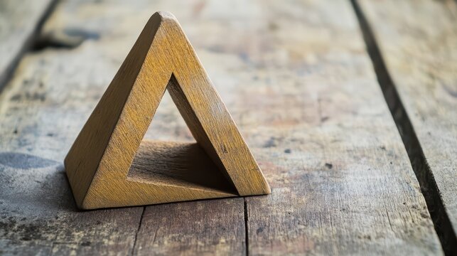 Wooden triangular object on rustic surface