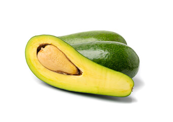 Avocado Isolated, Whole Avokado, Green Avocados Slice, Fresh Alligator Pear, Long Avocado Fruit