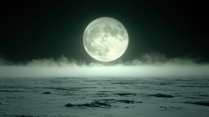 Enchanting full moon over a serene snowy landscape under a starry night sky