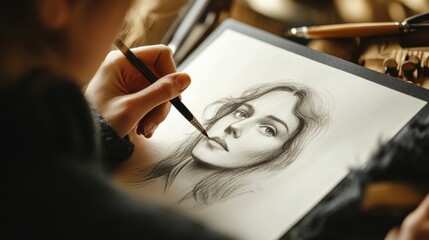 Detective sketching a suspect’s likeness on paper. Featuring deduction and creativity