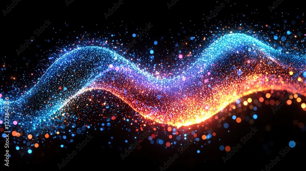 Poster abstract background filled with glowing particles and lights creating a dynamic visual effect
