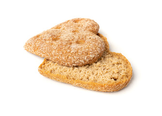 Oatmeal Bun in the Shape of a Heart Isolated, Gluten Free Flat Finnish Bread Roll