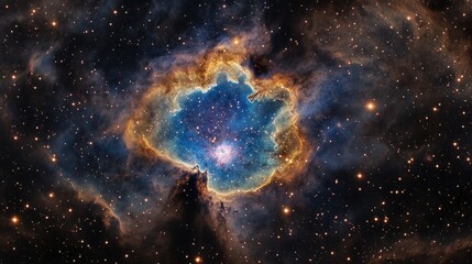 Fototapeta premium A vibrant cosmic nebula, swirling with deep blues, purples, and pinks, surrounded by glowing stars