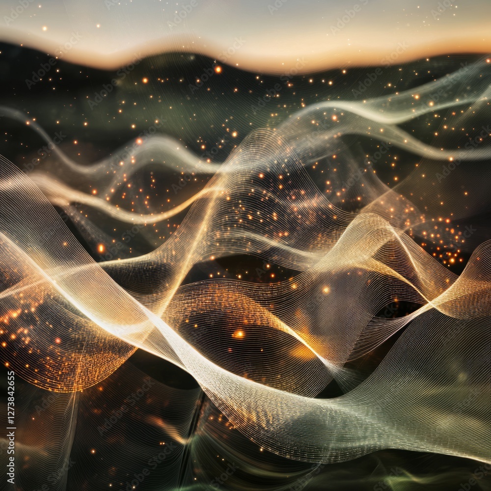 Poster abstract background concept. abstract golden light waves flowing through space.