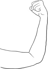 Hand drawn flexed arm with fist vector illustration. Female strong bend hand power gesture. Women's day 2025 sign. Showing strength and support.
