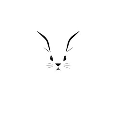 Minimalist illustration of a rabbit's face with a line-art design, set against a blank white background.
