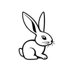 Simple monochrome sketch of a sitting rabbit, a black and white illustration of a rabbit against a white background.