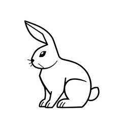 A simple, stylized illustration of a rabbit, facing left, white with black outlines, seated. The subject is positioned in profile, side view.