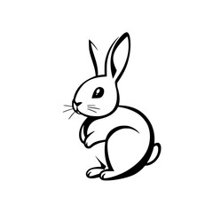 Simple, elegant illustration of a rabbit standing, facing left, in clean outlines with strong lines and contrasting backgrounds.