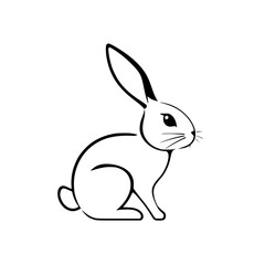 Minimalist illustration of a rabbit in a side view, with a white background.