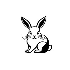 Black and white illustration of a rabbit sitting.
