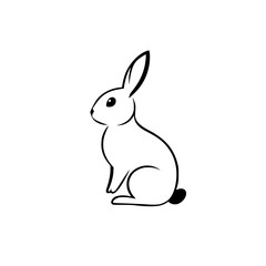Minimalist sitting rabbit sketch illustration on a white background.