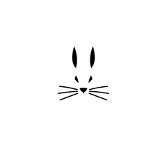 Minimalist rabbit face with a black and white logo, minimalist design.