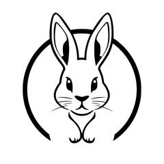 Modern rabbit head illustration, within a black circular frame, minimalist design.