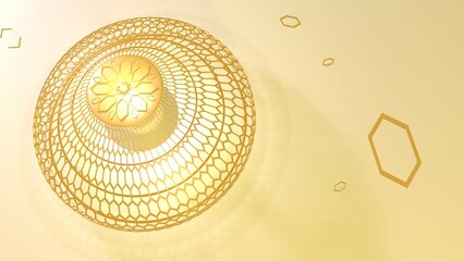 3d render abstract object with hexagon shape in golden color