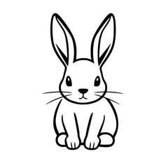 A close-up, front-facing illustration of a rabbit in a minimalist, black and white style, showing the head and body.