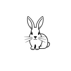Obraz premium Adorable black and white line art illustration of a cute bunny rabbit centered on white background, minimalist style.