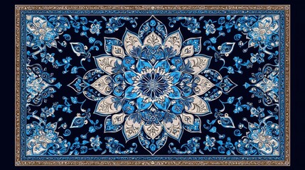 Obraz premium Detailed Ornate Floral Pattern in Blue and White on Dark Background
