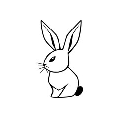 Simple black and white image of a rabbit, isolated against a white background, depicting a minimalist, stylized illustration of a bunny.