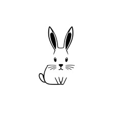 Minimalist Line Art: A Sitting Rabbit with Black Outlines Against White Background.