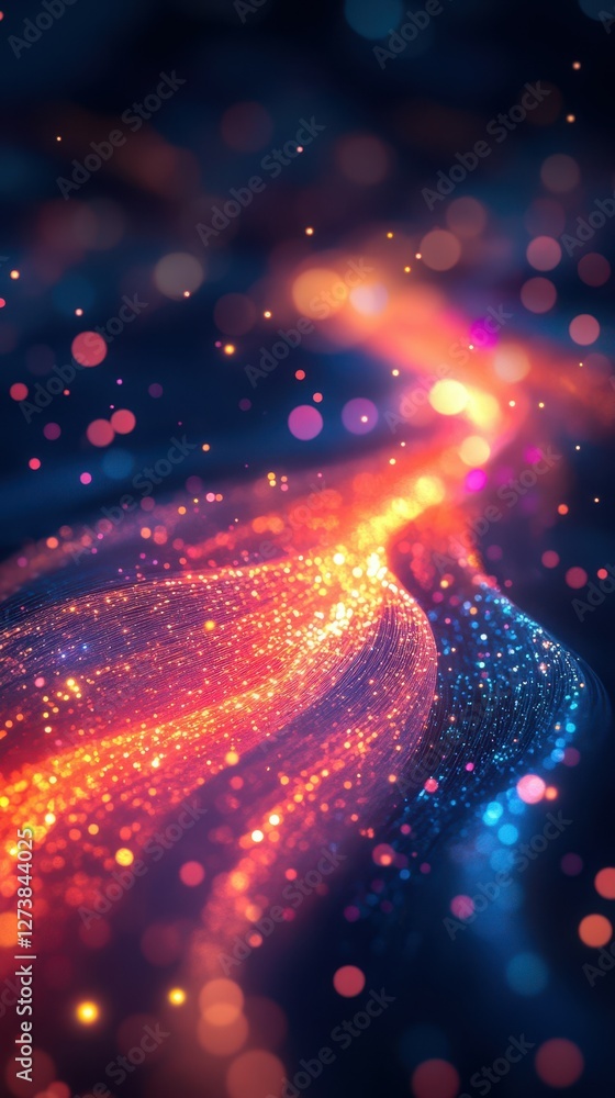 Poster colorful abstract light trails create a mesmerizing visual display in a dark background